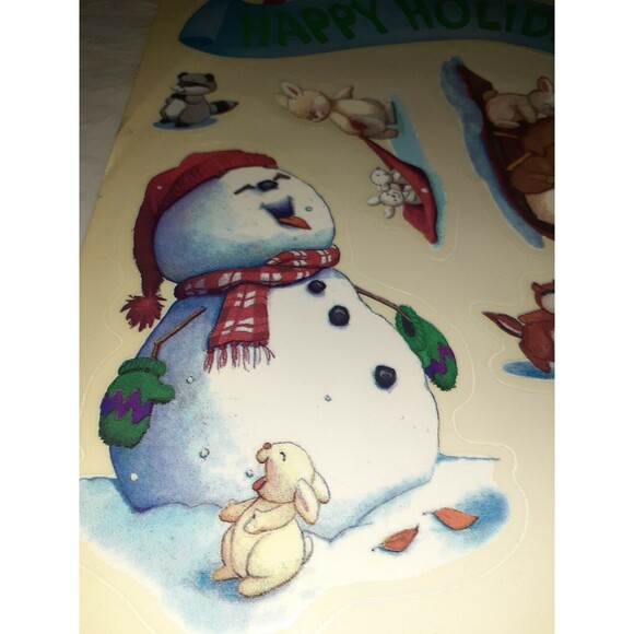Vtg Santa Vinyl Window Clings Cuddle Chums Current Inc Snowmen Critters - Picture 3 of 6